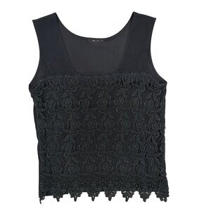 Black Lace Tank Top Floral Overlay Whimsigoth Goth Coquette Romantic Size S/M